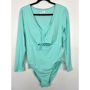 Celebrity‎ Pink Swim Turquoise Ribbed Long Sleeve One Piece Swimsuit XL NWT